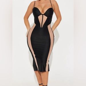 Fashion Nova forbidden night Black and Tan Midi Dress